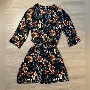 H&M floral pattern dress, 3/4 length sleeves, black, size 12